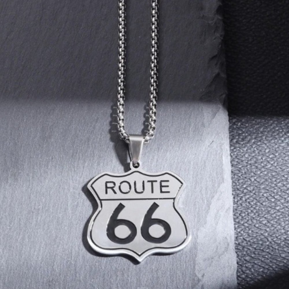 Silver U.S. Route 66 Pendant Route 66 Pendant Necklace